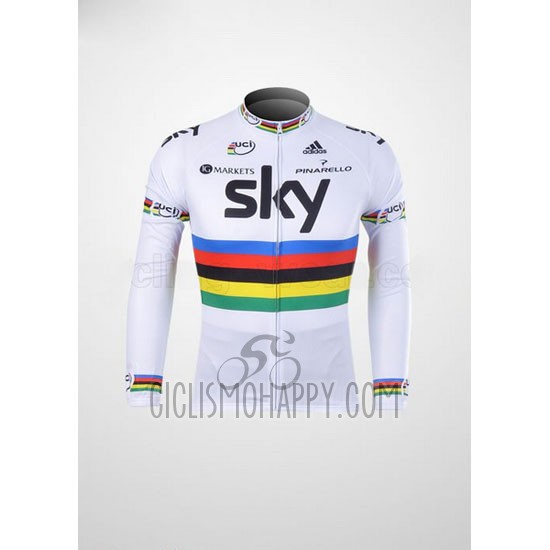 Sky UCI Mondo Campione Cycling Jersey Bib Tight 2012 Men Long Sleeve Black and White